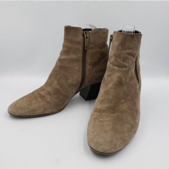 Aquatalia Tan Suede Ankle Boots Size 6.5 Side Zip Neutral - Picture 3 of 16